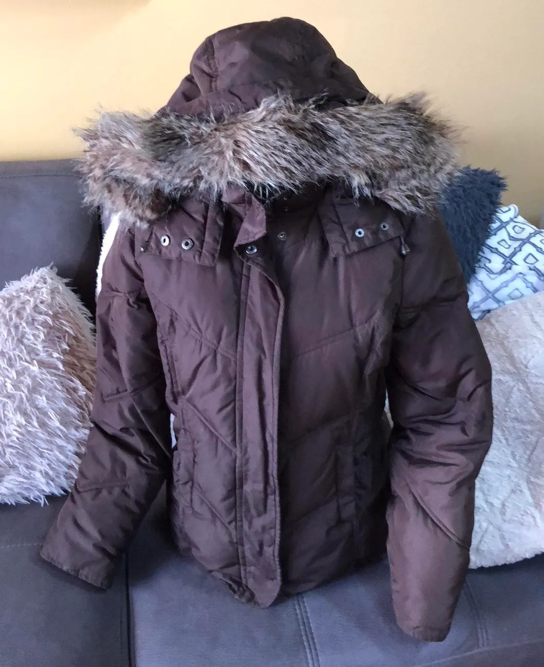 Brown Puffer Jacket with Hood Size Medium - Image 2