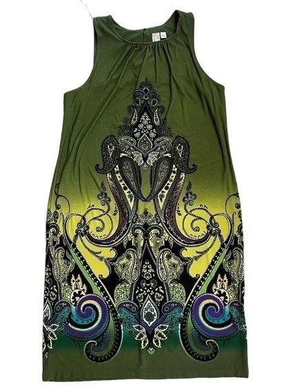 Emma & Michele eye catching olive green shift dress, size Large - Image 1