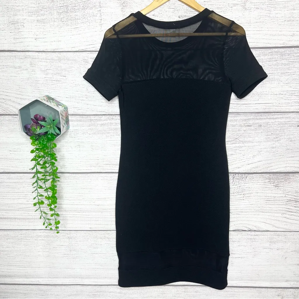 Bozzolo Little Black Bodycon Knit Dress with Sheer Mesh Trim Size Large - Image 4