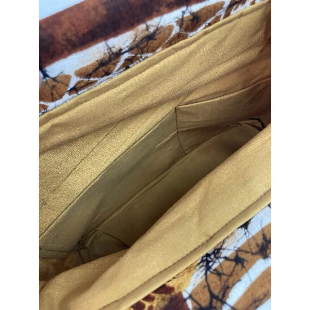 *Barkcloth Purse Brown Tropical Hawaiian Floral Mid Century Handbag Satchel Vtg - Image 7