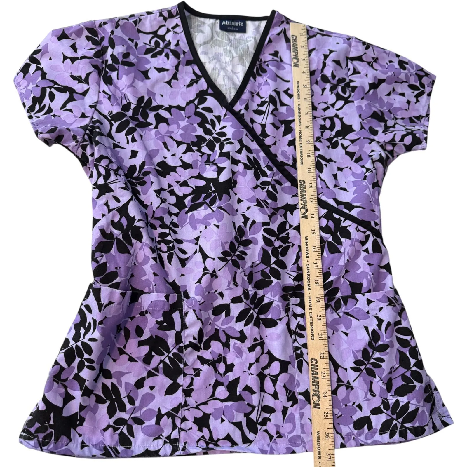 Absolute Womens Purple Floral Scrub Top (M) And Cherokee Purple Scrub Pants (S) Size M - Image 6