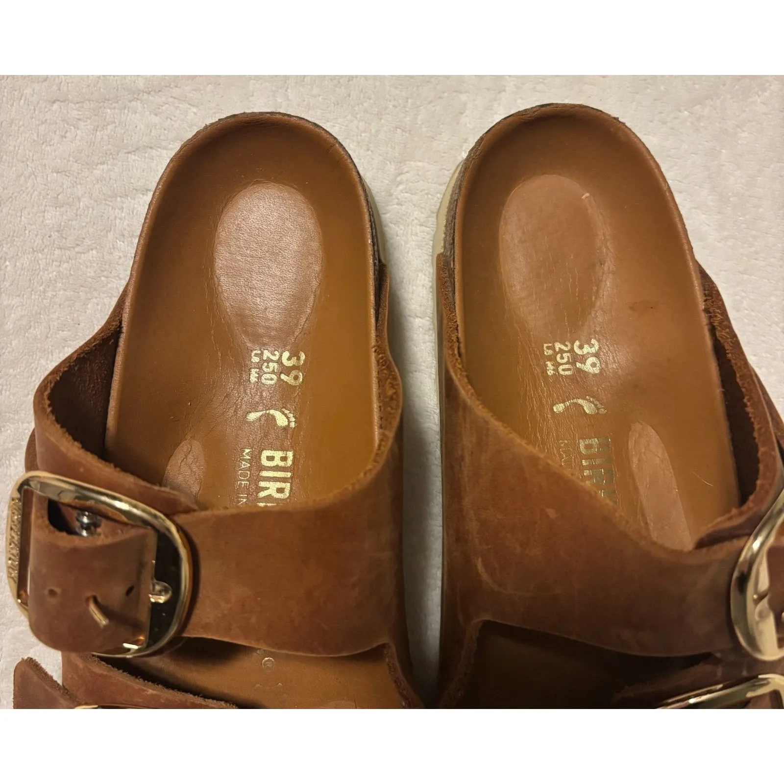 Birkenstock Arizona Big Buckle Cognac Leather Sandals Women Size 39 Brown Gold - Image 3