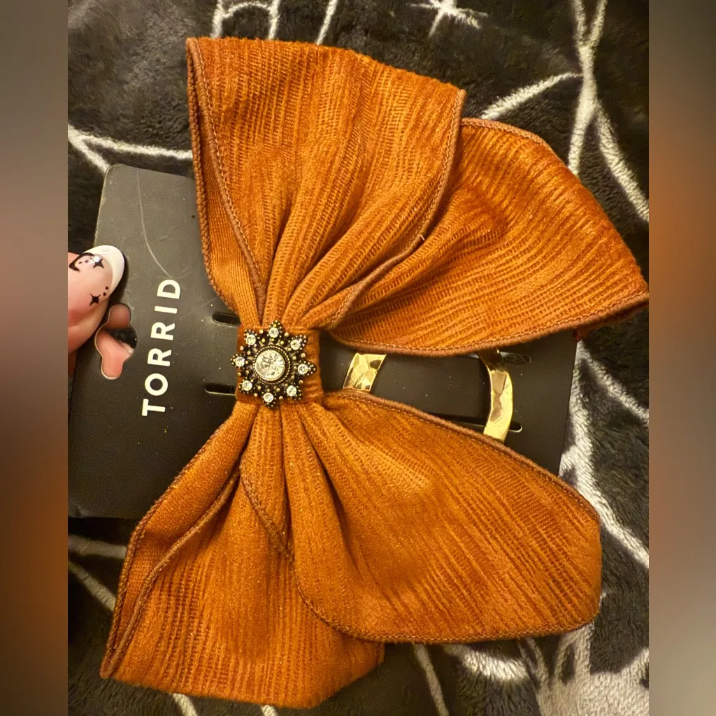Torrid Fall Autumn Brown Bow Barrette & Gold Hammered Hair Pin Accessory Set - Image 5