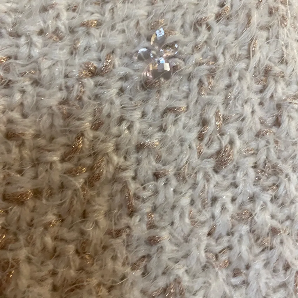 Betsey Johnson Ivory Jeweled Cable Knit Crochet Infinity Cowl Neck Scarf - Image 3