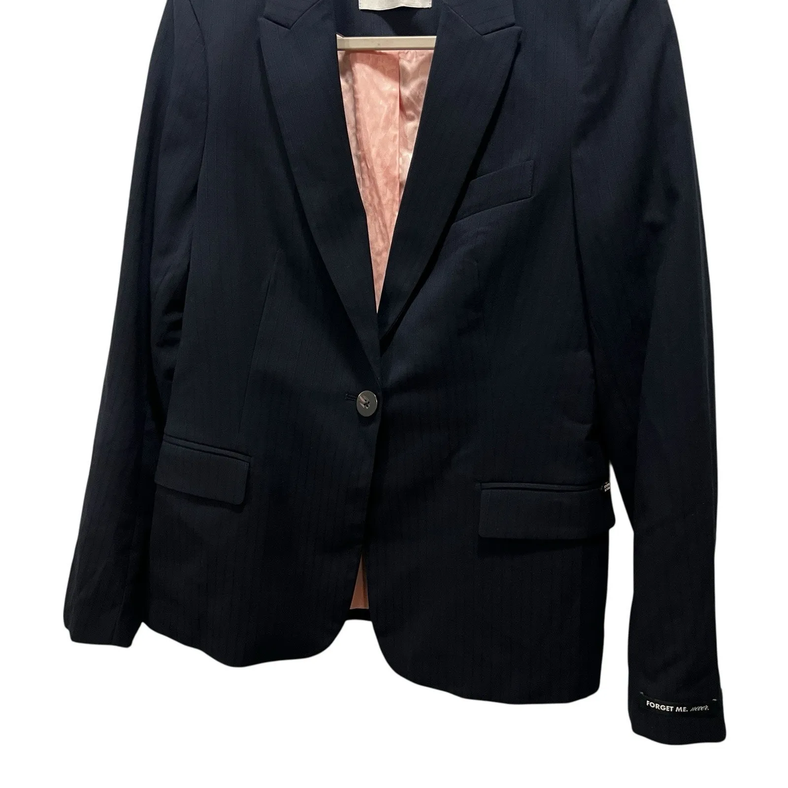 Scotch And Soda Navy Blue Women’s Blazer Size Medium Striped Collared One Button - Image 4