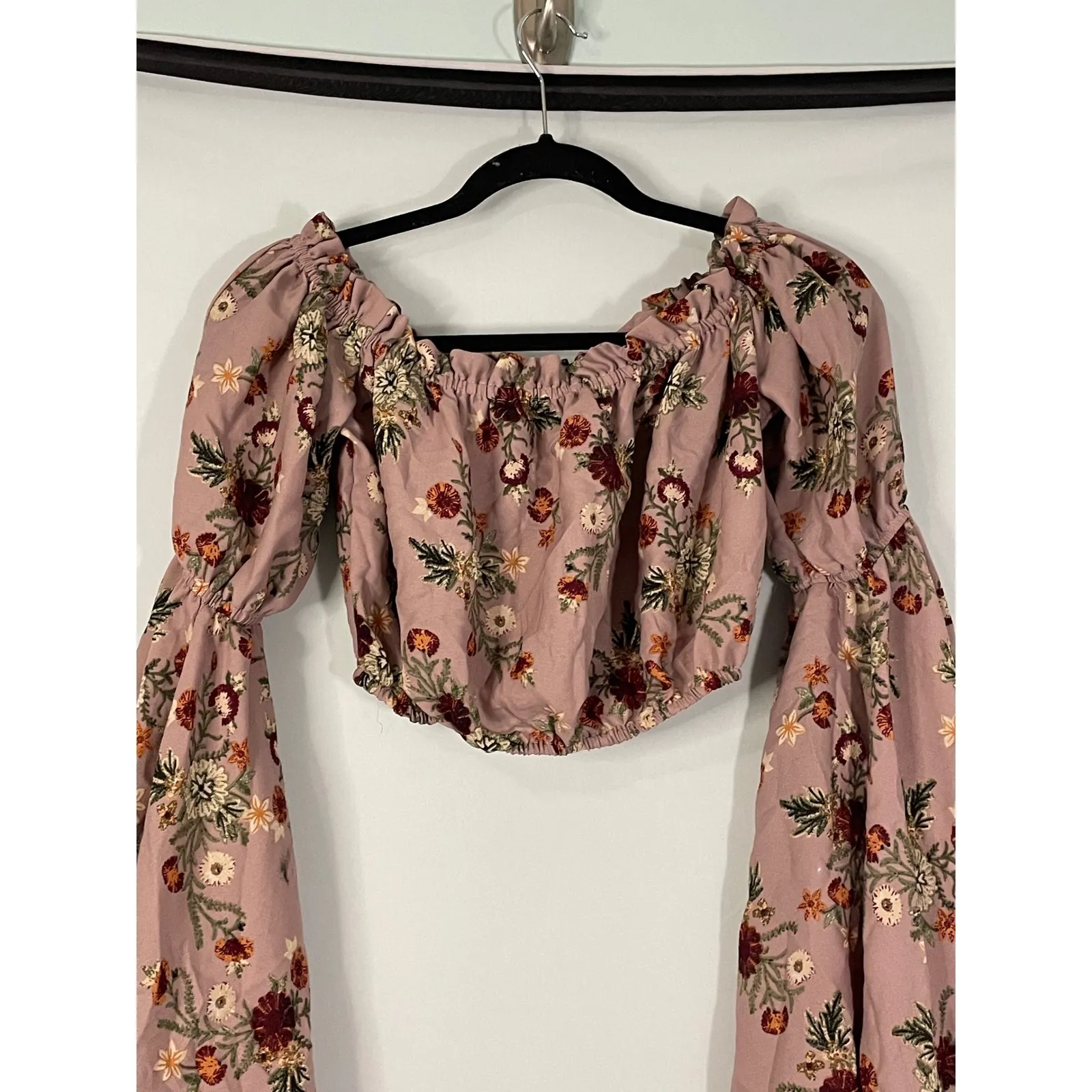 Live 4 Truth Off Shoulder Bell Sleeve Floral Crop Top Women Size S - Image 2