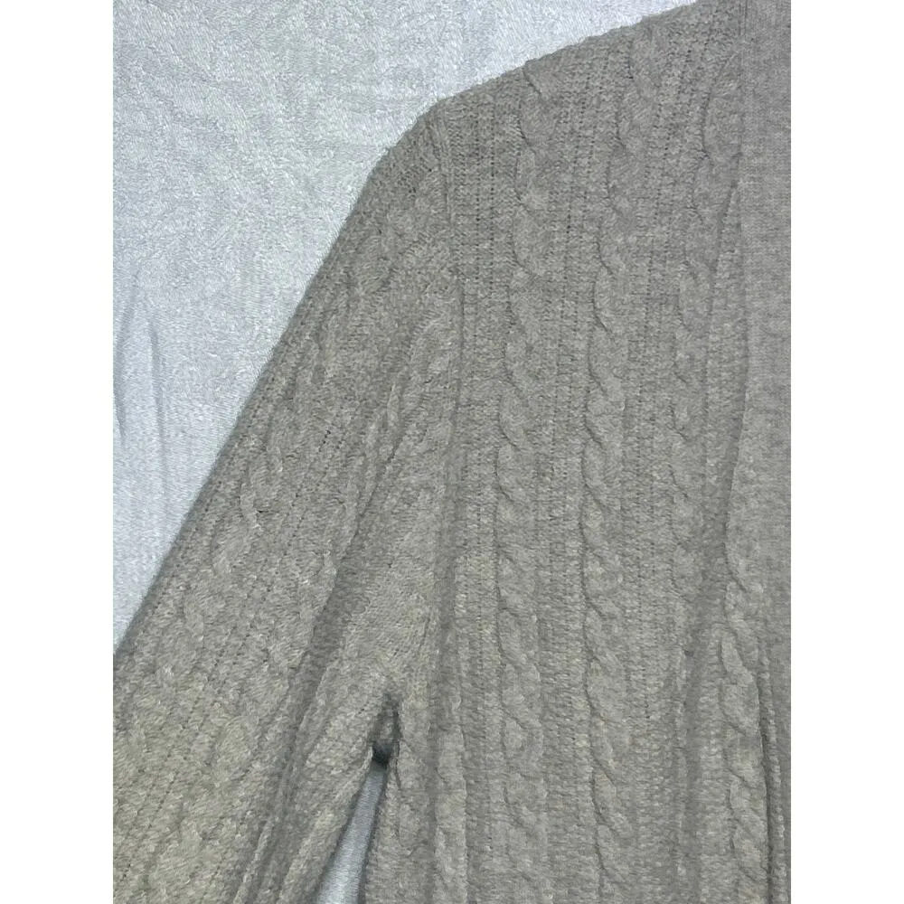 J Jill Cardigan Sweater Small Long Open Cable Knit Beige Oatmeal Duster - Image 5