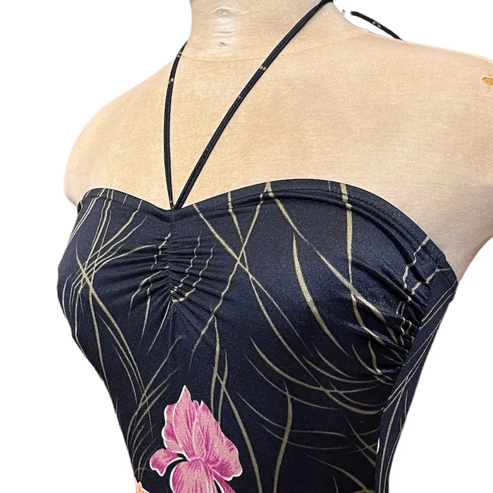 Vintage Robby Len Swimsuit Floral One Piece Halter Bandeau 11/12 S Small New Pink - Image 2