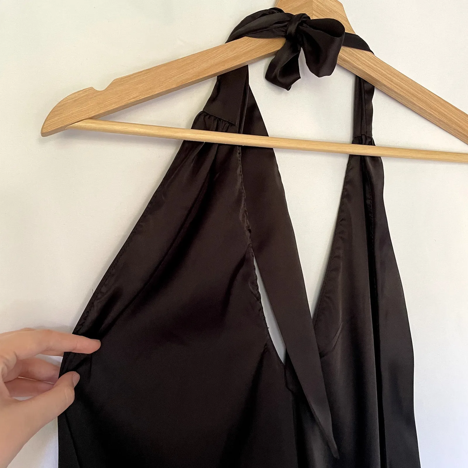 NWT Hello Molly slip dress halter neckline women's size XL satin black mini - Image 8