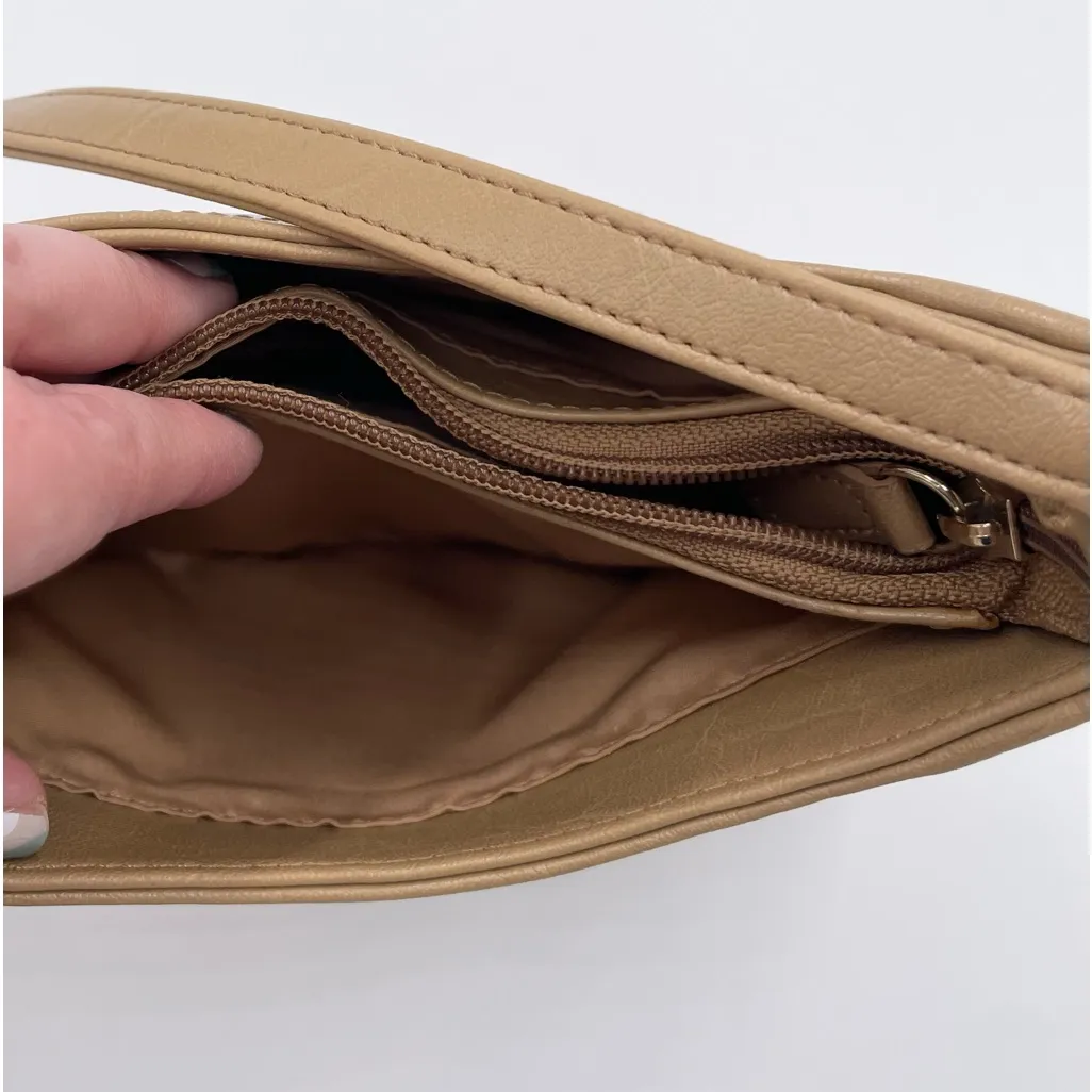 Vintage Y2K Liz Claiborne Faux Leather Shoulder Bag Purse Tan Patent Minimalist - Image 6