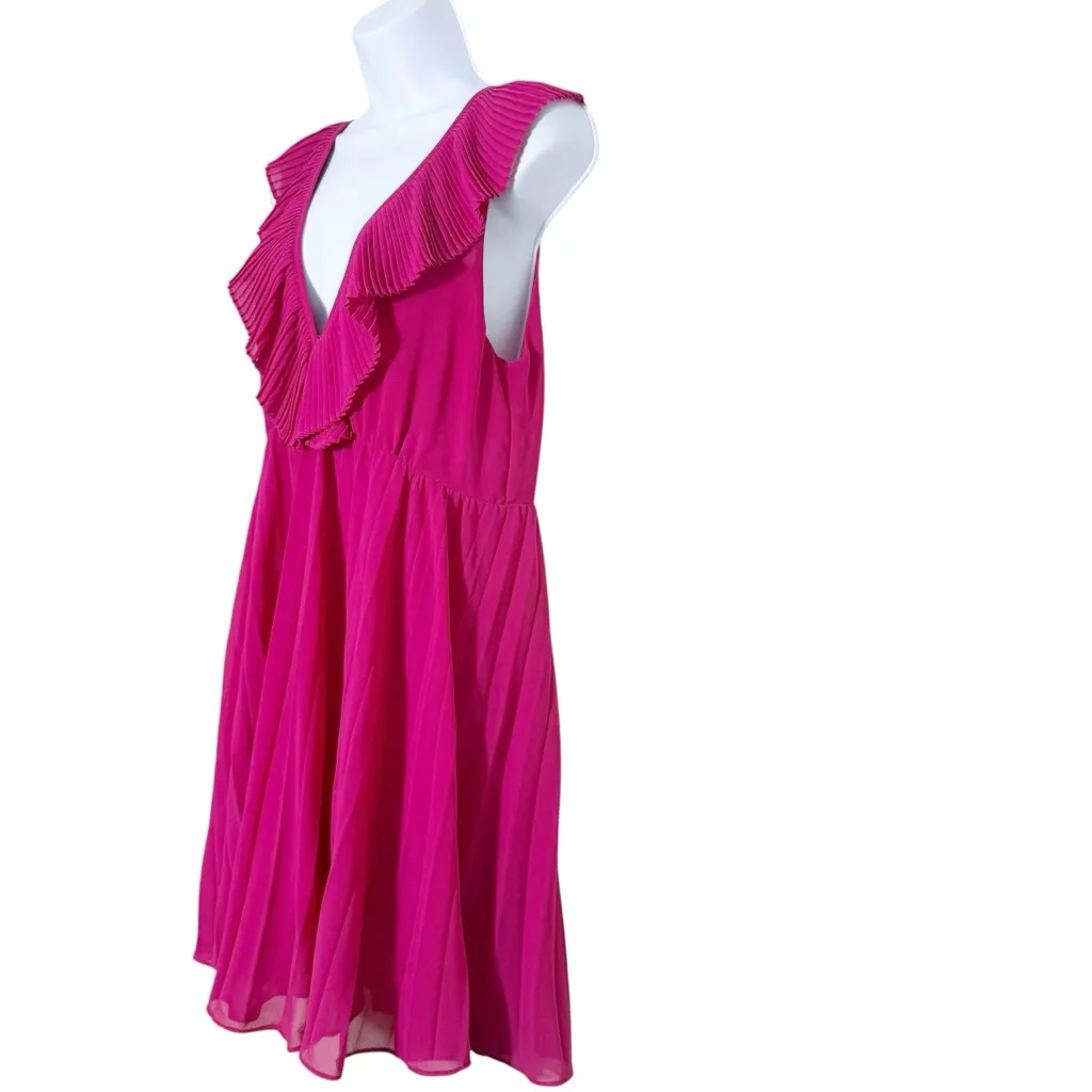 Zara Pink Pleated Ruffle V-Neck Flowy Dress Size M - Image 4