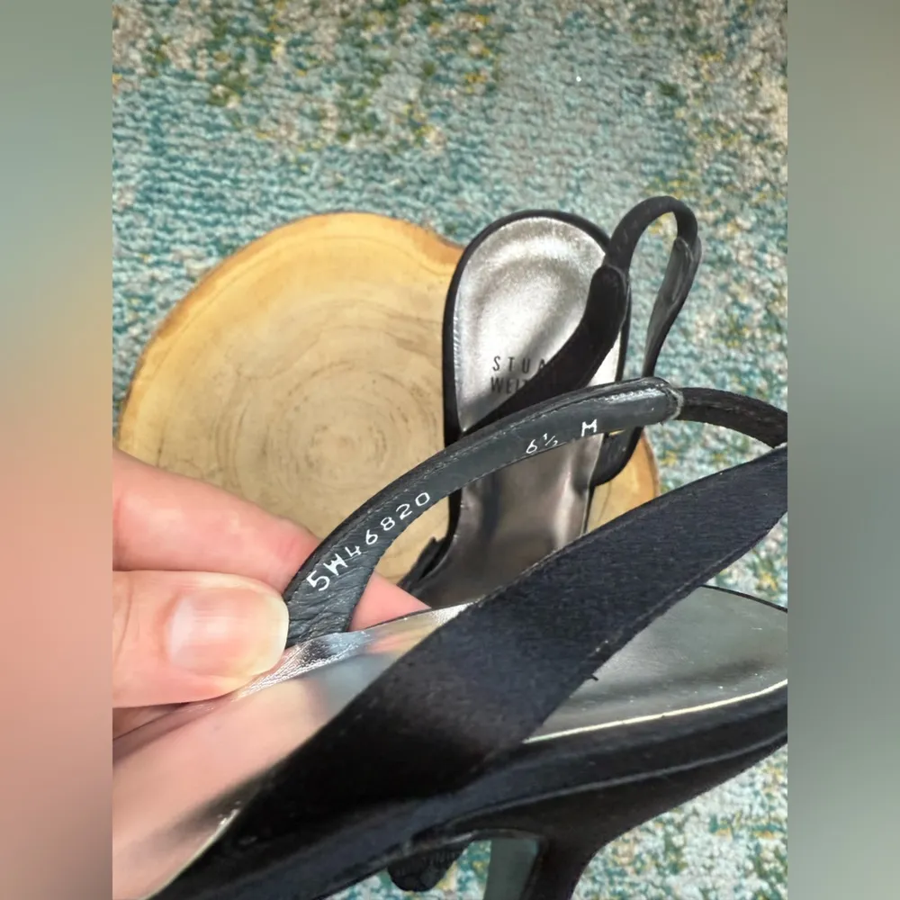 Vintage Y2K NOS Stuart Weitzman black lace slingback kitten heels, size 6.5M - Image 12