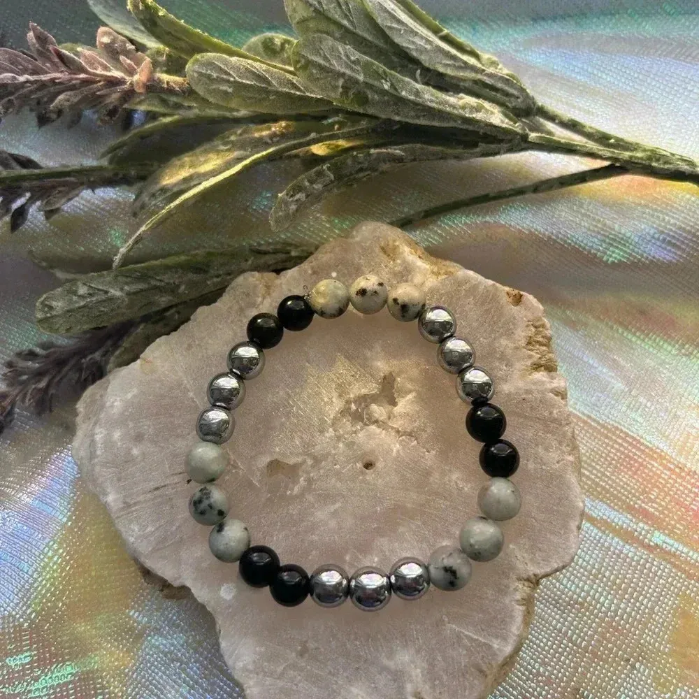 Handmade Kiwi Jasper + black obsidian + hematite 🖤🥝 bracelet - Image 2