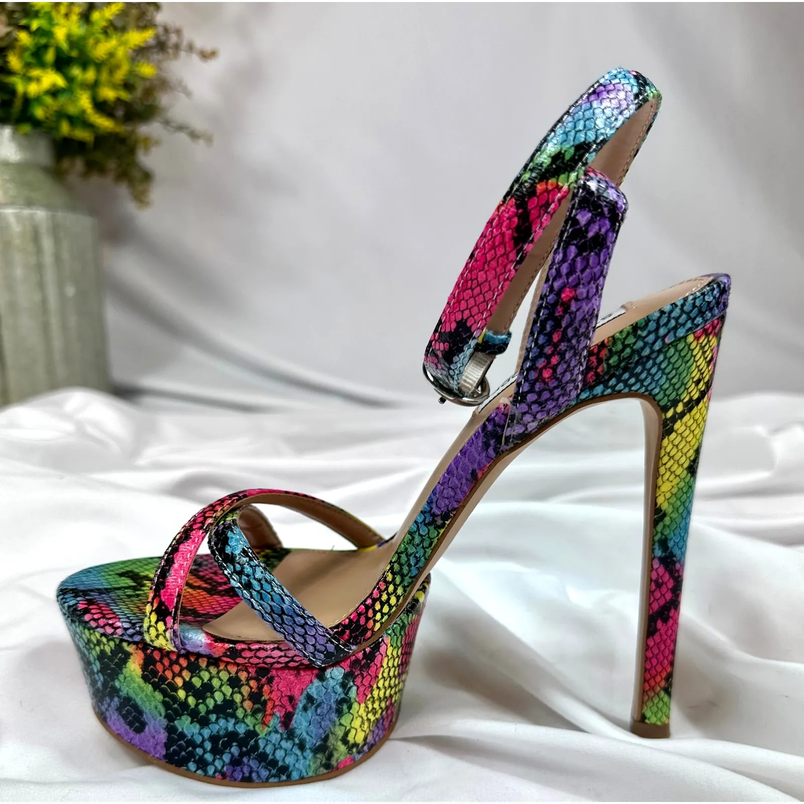 Steve Madden Marciana Snake Skin Multi Ankle Strap Open Toe High Heel Sandals 6 - Image 8