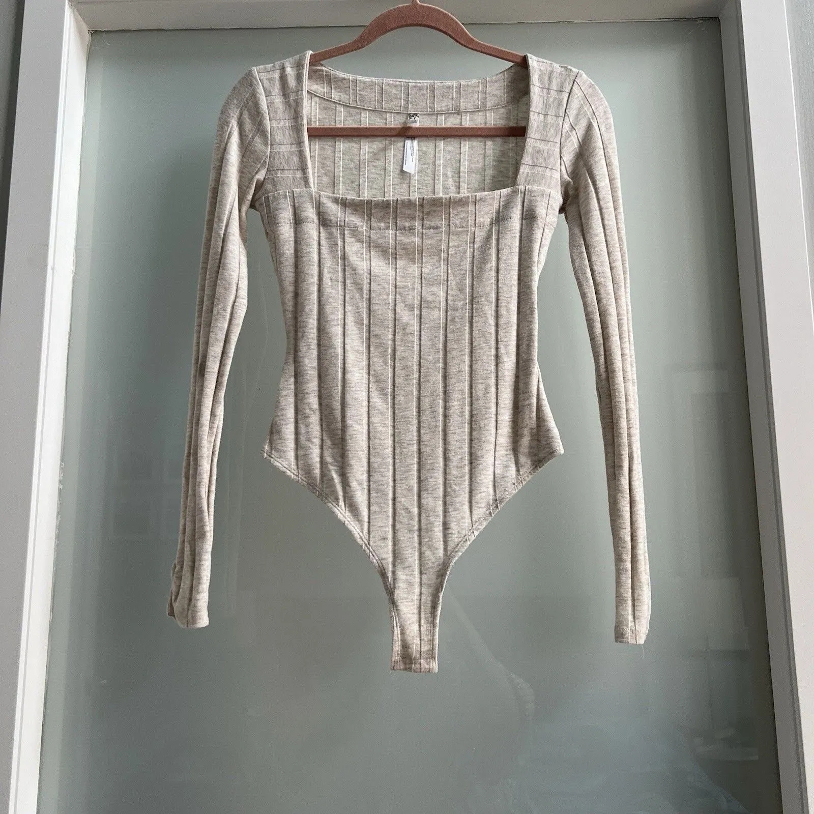 Free People Intimately Free Square Neck Long Sleeve Ribbed Bodysuit Cream XS - Image 4