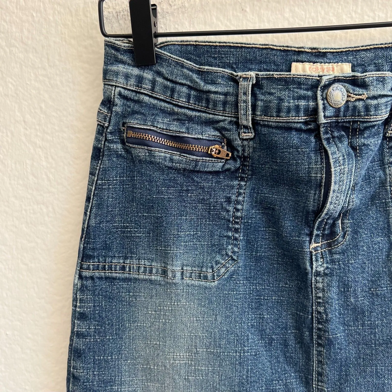 FOREVER 21 Vintage Y2K 2000s Midi Denim Jean Skirt Womens Medium Fairy Grunge - Image 4