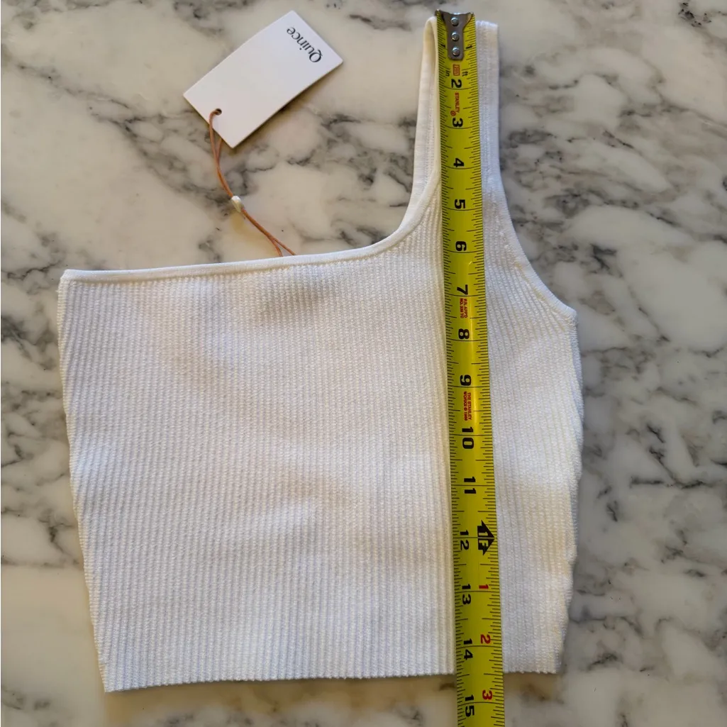 NWT Quince Women's Cropped One Shoulder Ribbed Sweater Knit Tank in White sz XS - Image 9