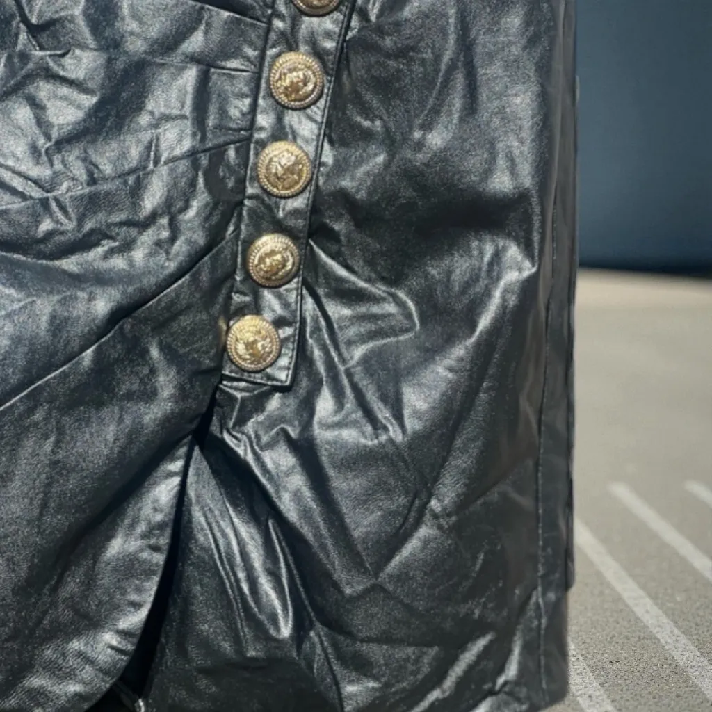 Mable Black faux Leather Button detail Skirt Size M - Image 5