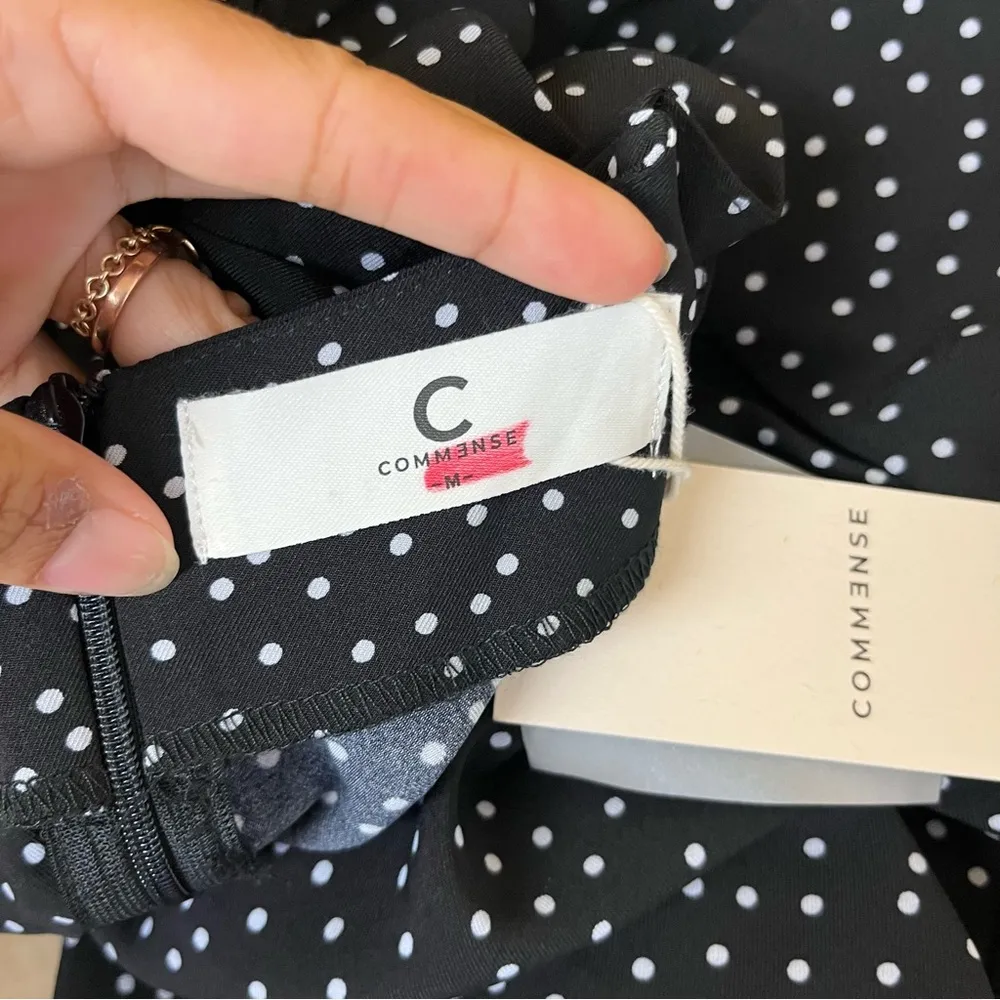 Commense Polka Dot Cut Out Shift Dress Black Size M - Image 7