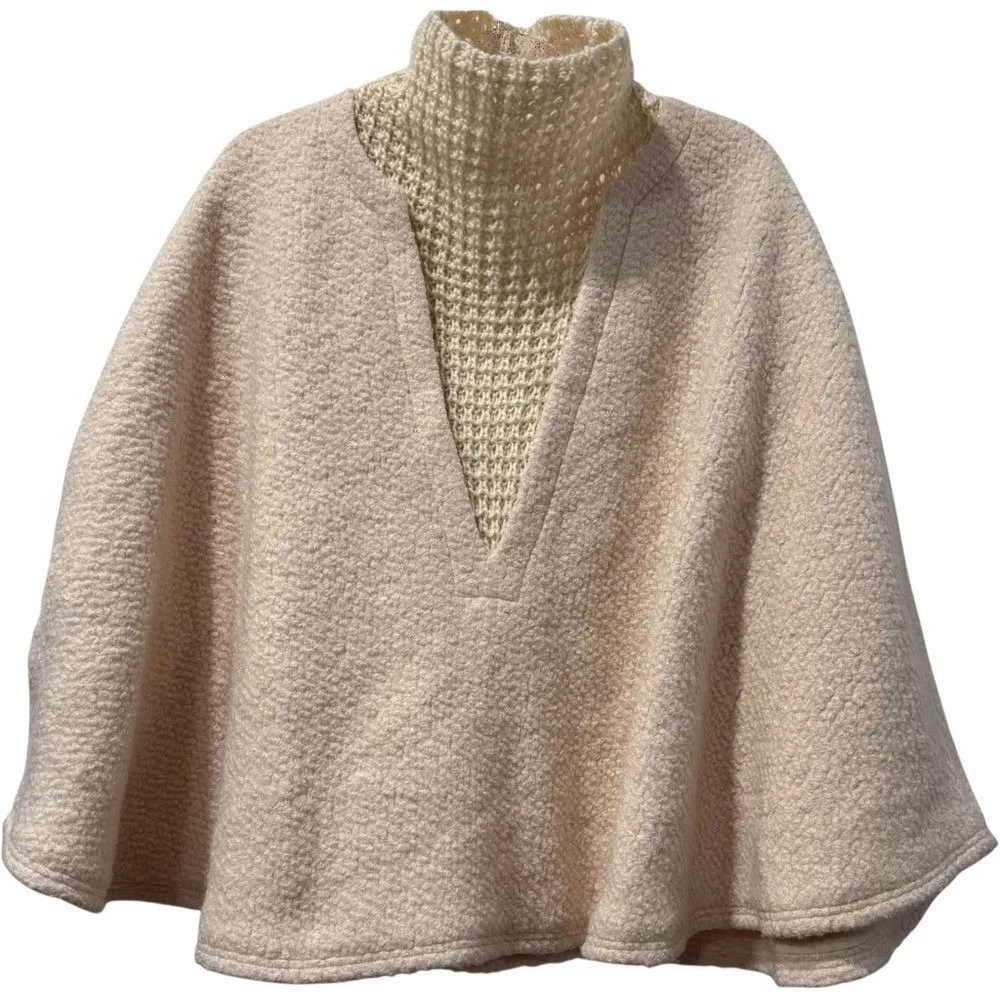 Anthropologie Textured Sweater Poncho Cape Wool Blend Knit Neck One Size OS $198 - Image 5