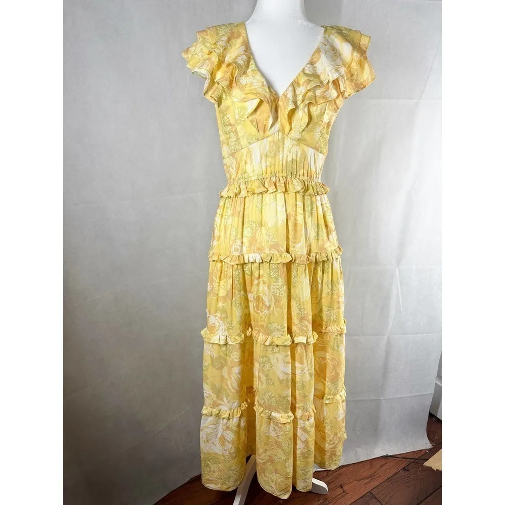 Derek Lam 10 Crosby V Neck Ruffle Tiered Skirt Midi Dress Size 4 - Image 6