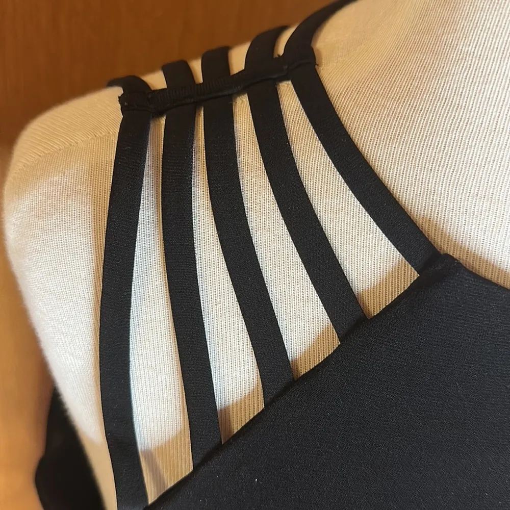 A.U.W. Black Sexy Strappy Tank Top/ Sleeveless Blouse Keyhole Back with Button - Image 2