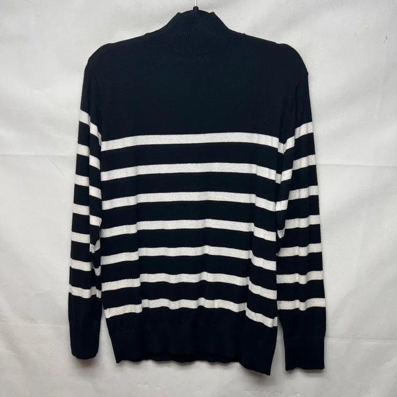Joseph A Striped Black & White Women's Pullover Mock Neck Sweater Size Medium - Image 6