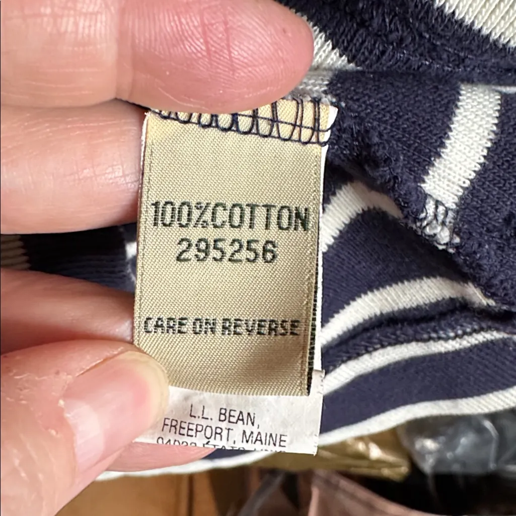 L.L.Bean Womens Cream and Navy Striped Zip 100% Cotton Hoodie Jacket Size Medium Blue - Image 3