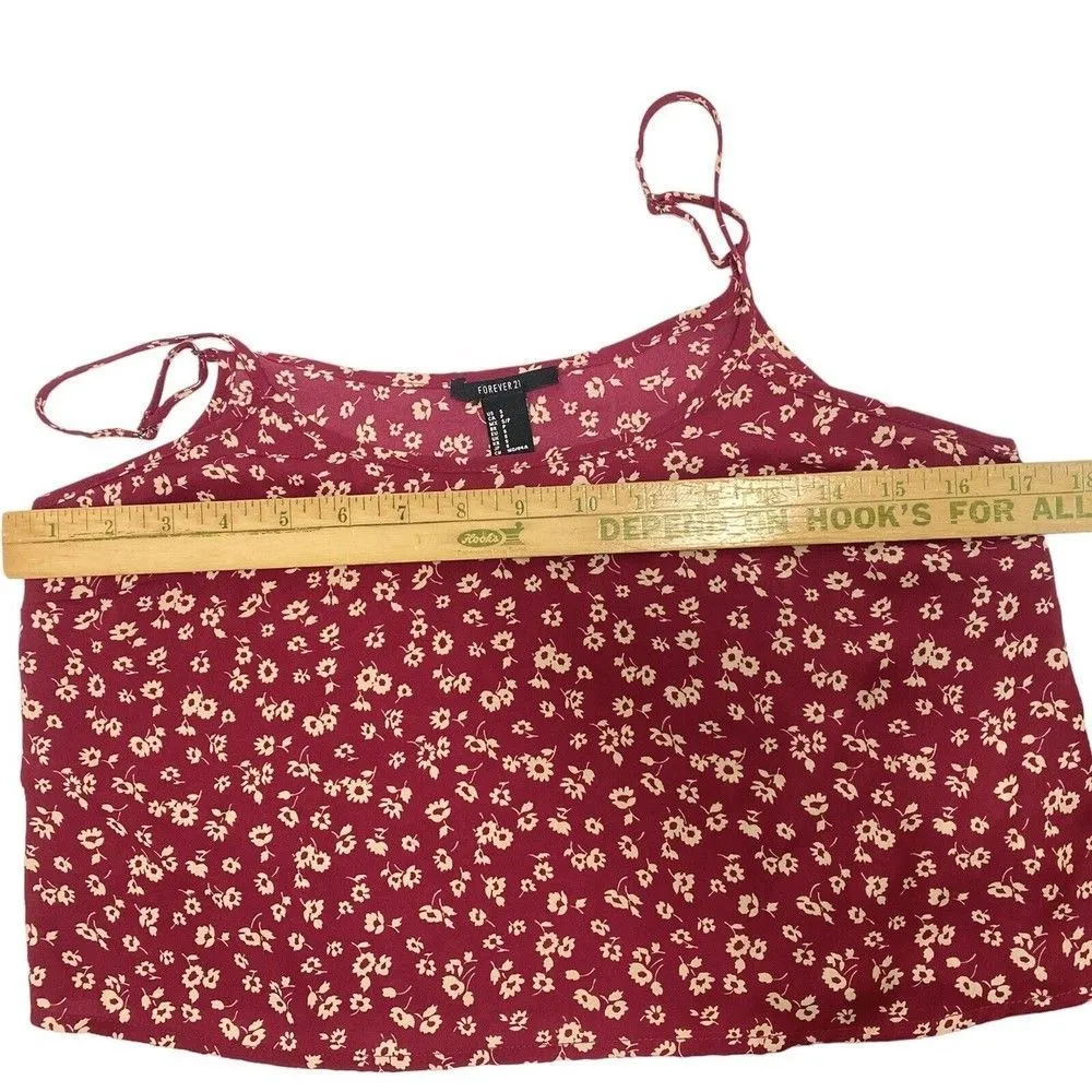 Forever 21 Women's Maroon Floral Crop Top w/Spaghetti Straps Small - Image 6