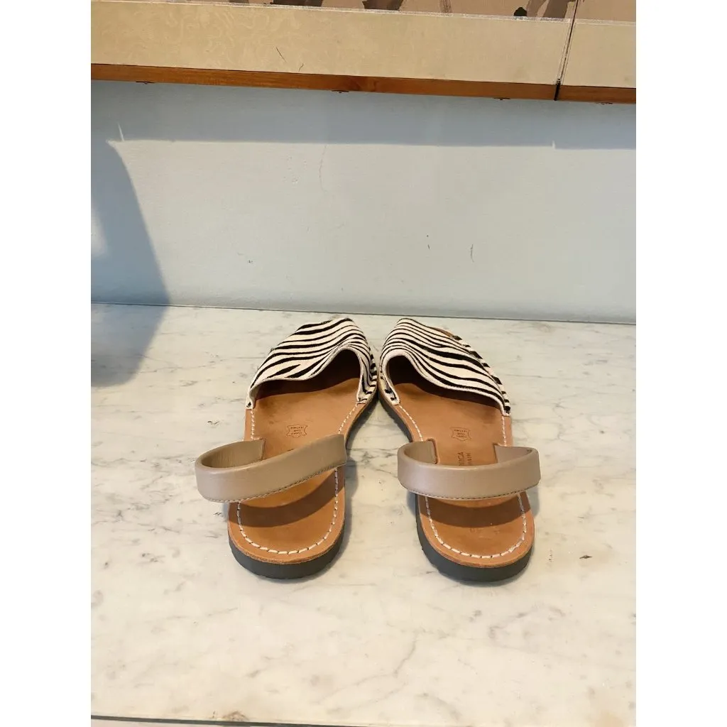 Lola De Menorca Shoes Womens Size 40 Zebra Print Leather Slingback Spain Sandals Black - Image 4