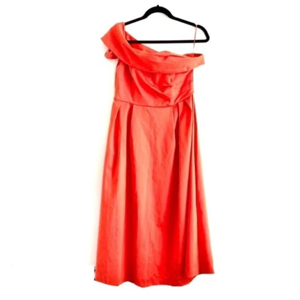 Topshop Dress 8 One Shoulder Midi Orange Bardot Ponte - Image 13