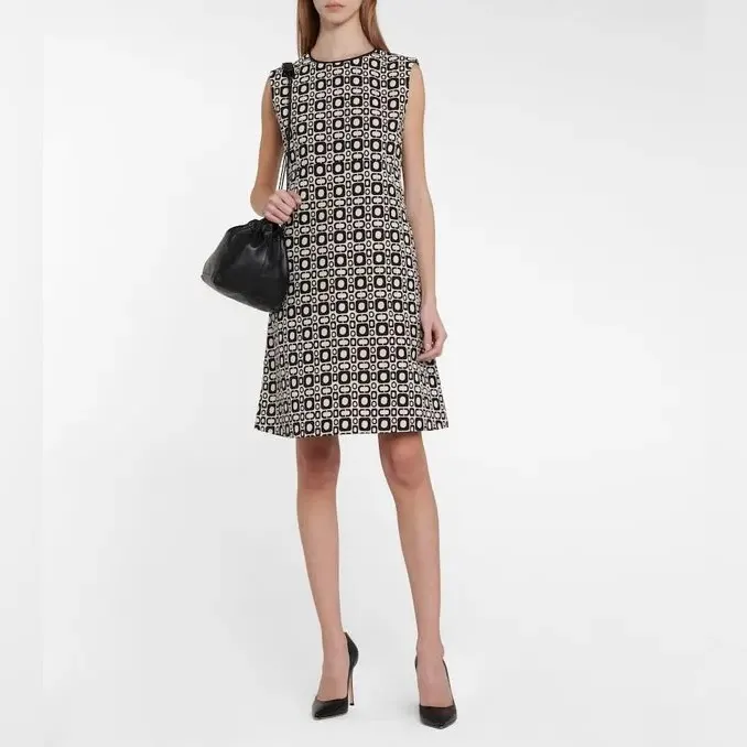 Max Mara Aosta Cotton Blend Minidress Geometric Black White Sleeveless Dress 12 - Image 2