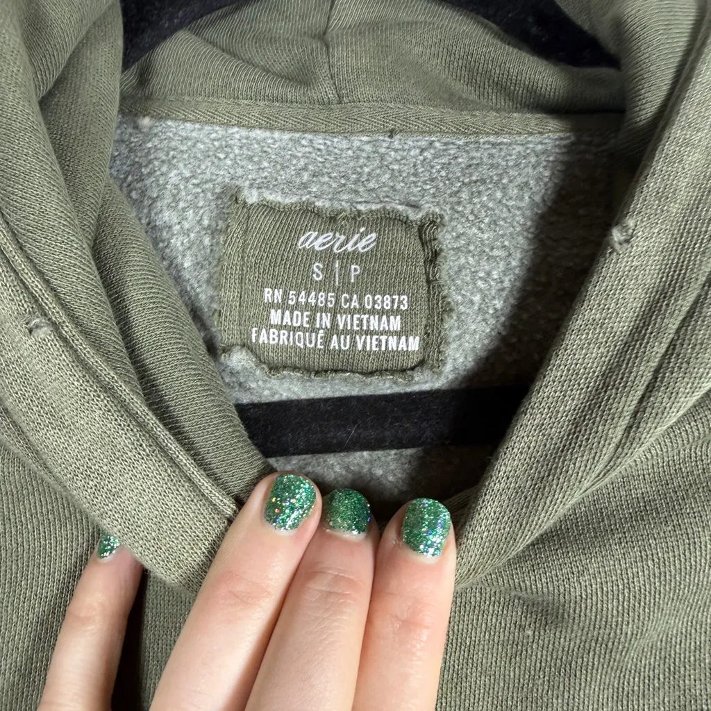 Aerie Sweatshirt Small Green Hoodie Distressed Oversized Slouchy Cozy Boho - Image 8