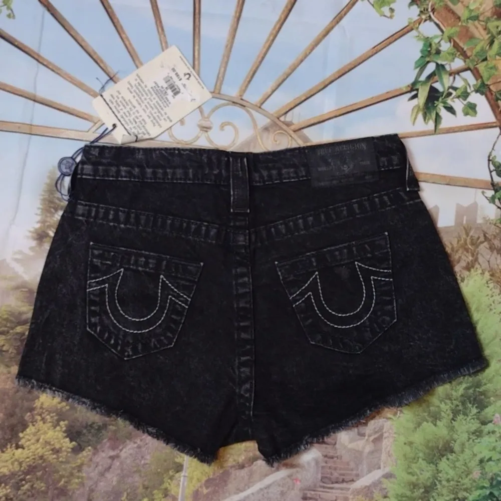TRUE religion black distressed hi rise cut off shorts - Image 4