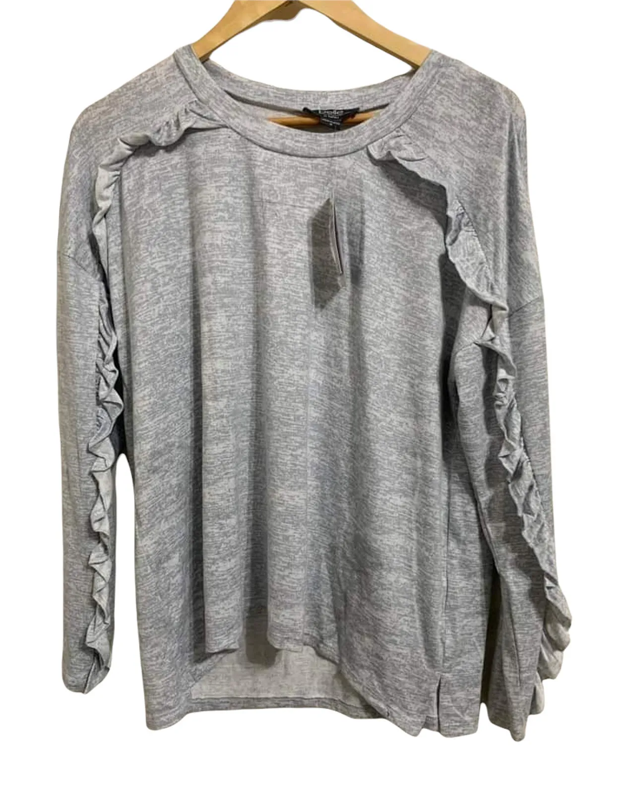 Belle by Belldini Heather Light Grey Ruffle Soft Top Size Medium NWT Gray - Image 1