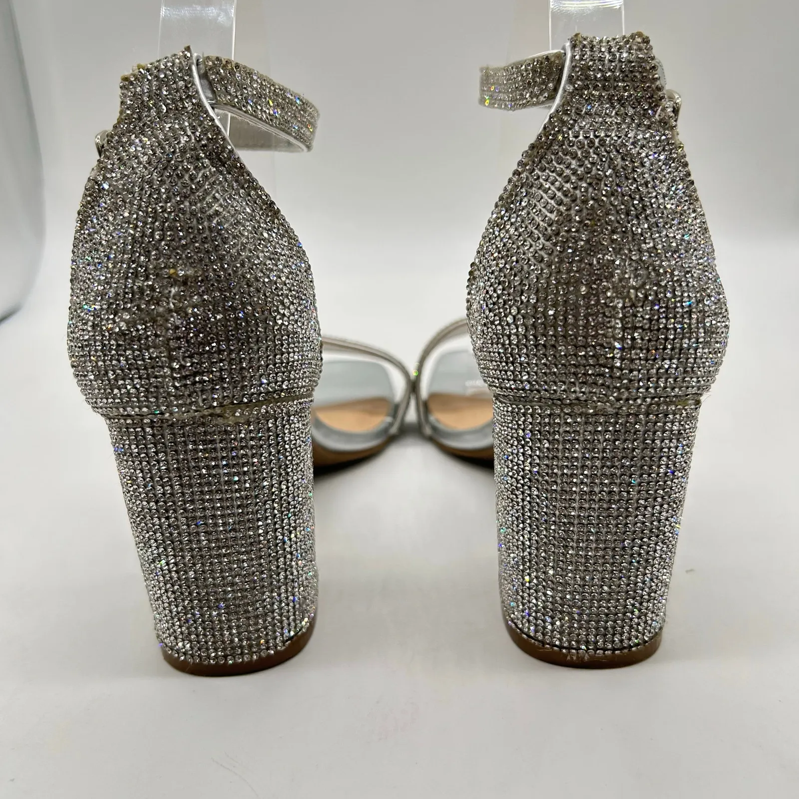 Womens Sandals 8W Wide Silver Rhinestones Open Toe Block Heel C Comfort‎ Brand Size 8 - Image 8