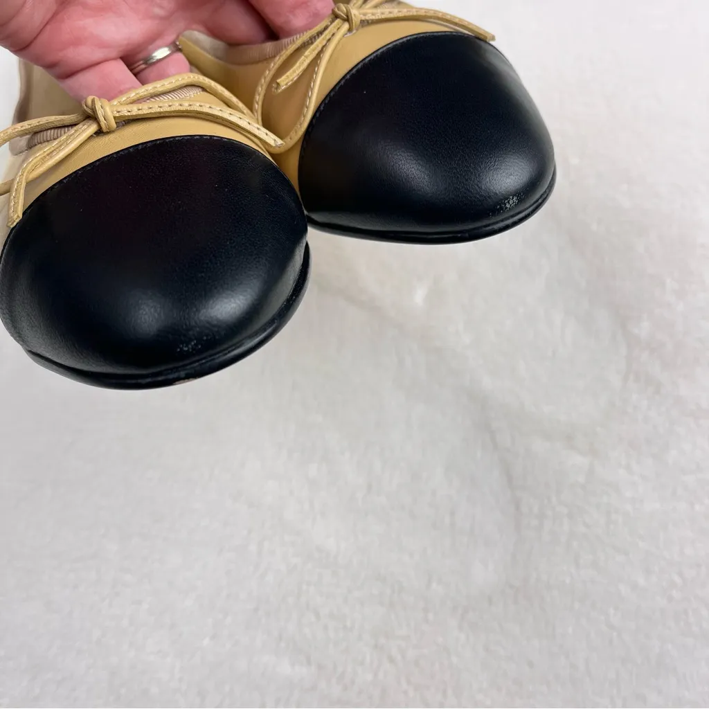 Kaitlyn Pan Lambskin Two Tone Bow Ballet Flats Tan Size 8.5 - Image 3