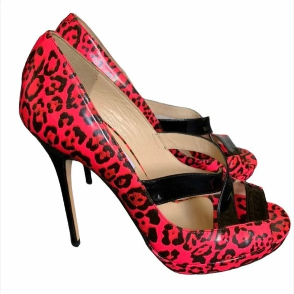 Jimmy Choo Hot Pink Animal Print Open Toe Heels Size 38.5 - Image 4