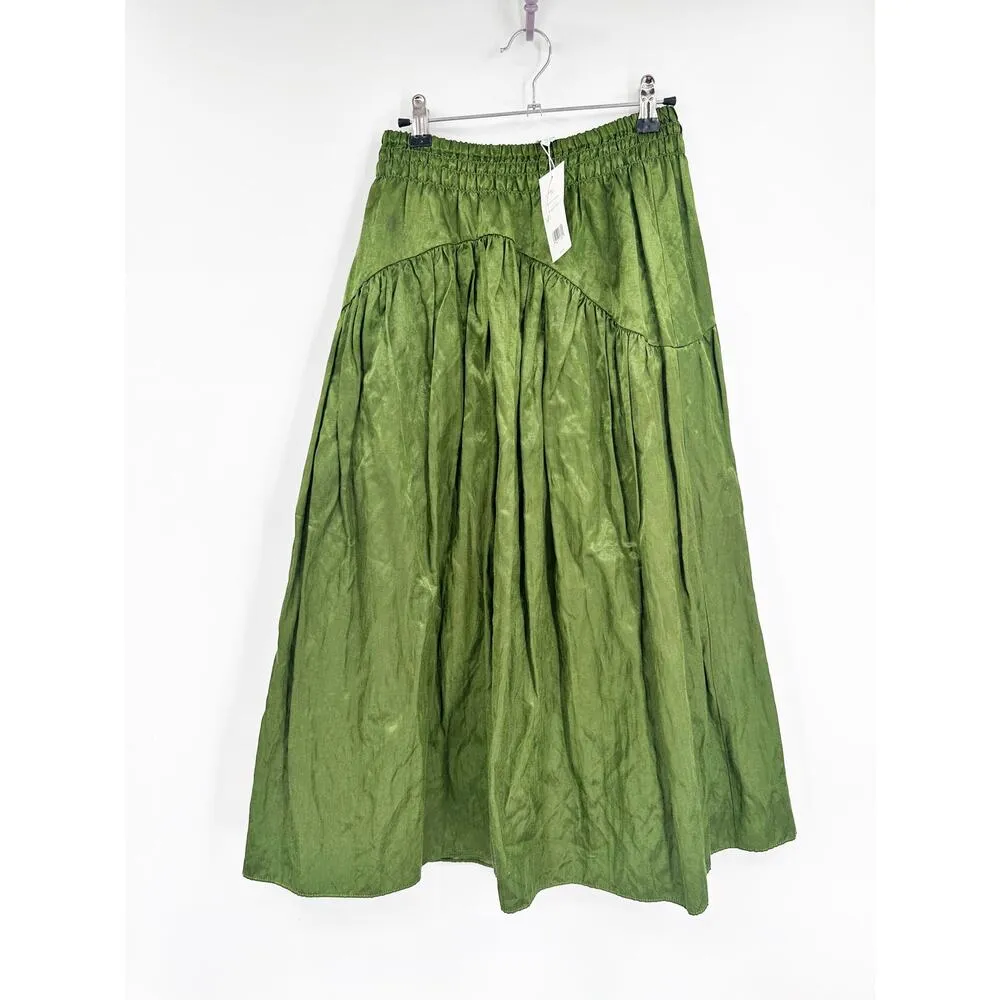 Vince Green Olive Crushed A-line Skirt Size 2 NEW - Image 2