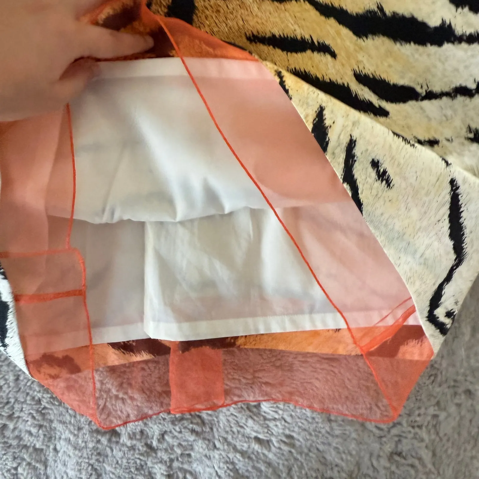 Etcetera Dress Black Bodice Tiger Print Skirt Coral Trim Women 8 SilkWool Career - Image 4