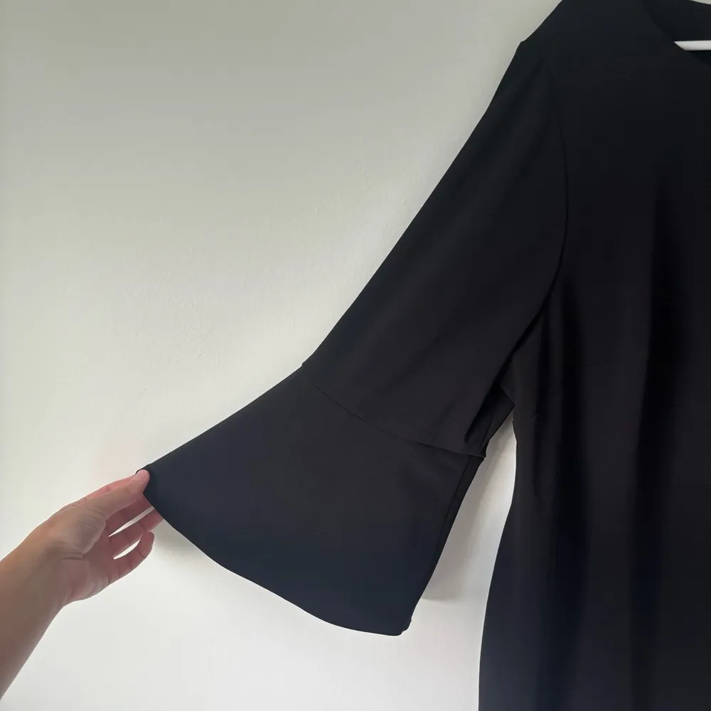 Calvin Klein Black Sheath Dress Knee Length Bell Sleeve Formal Business Office - Image 4