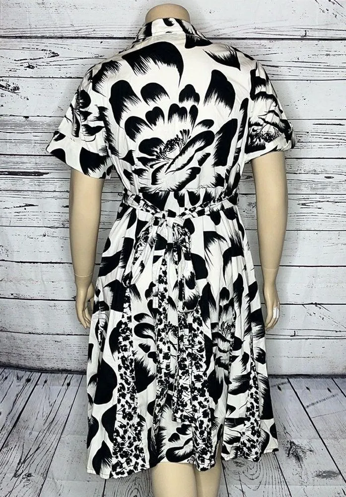 Lane Bryant NWT Size 18 White & Black Floral Print Collar Shirt Dress - Image 4