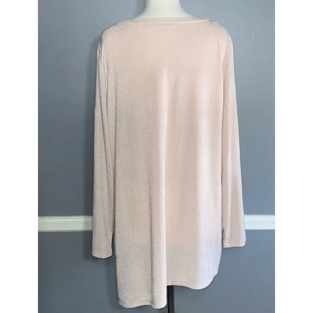 Calvin Klein Shimmer Blush Pink Long Sleeve Asymmetrical Stretch Knit Tunic 2X - Image 5