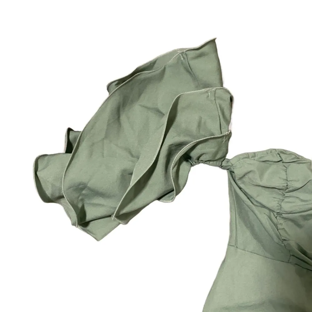 | Ruffle Sleeve Green Midi Length Slit Formal Dress Size 6 - Image 5