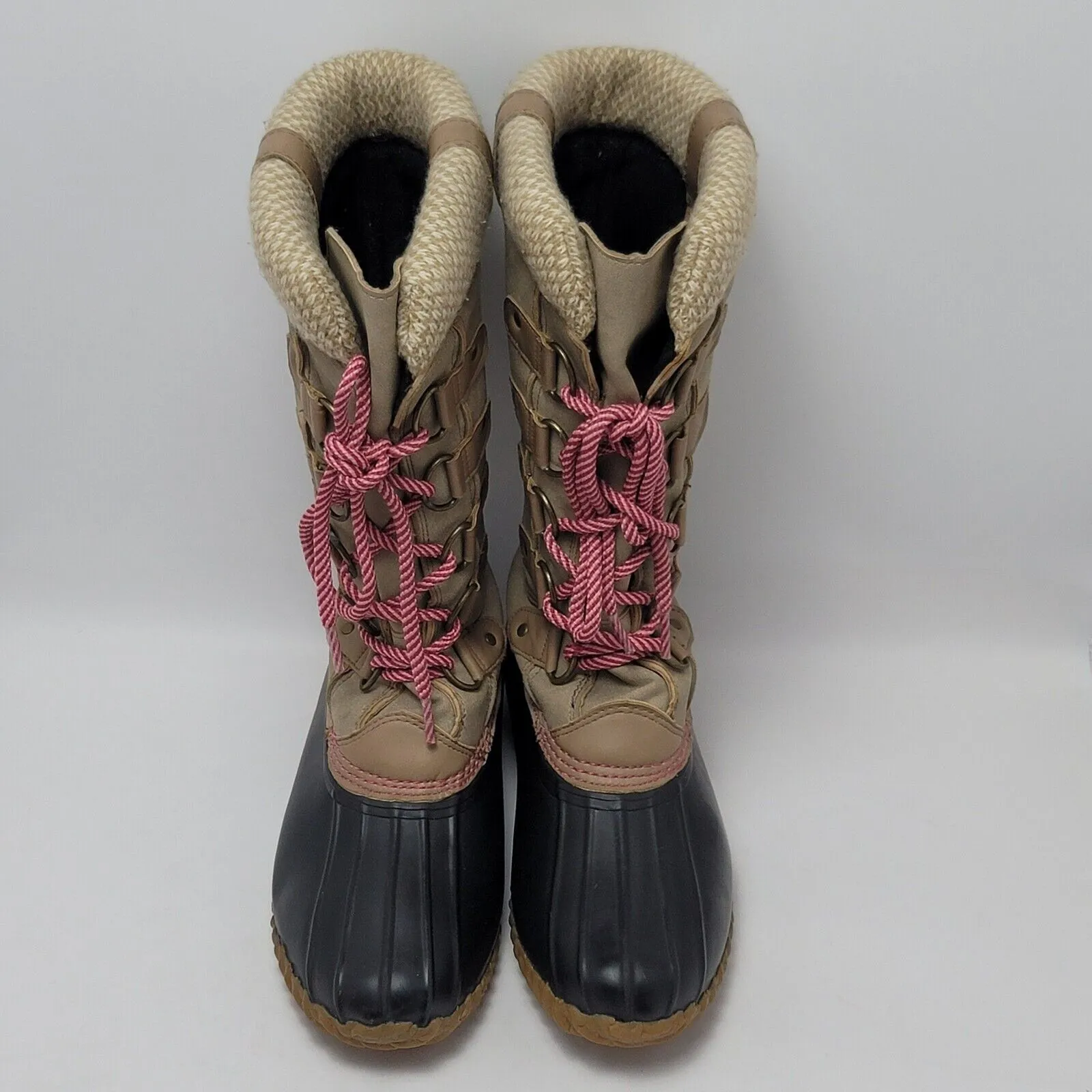 Esprit Belinda Tan Tall Lace Up Faux Fur Sock Lined Knit Cuff Duck Boots Sz 7.5M - Image 5
