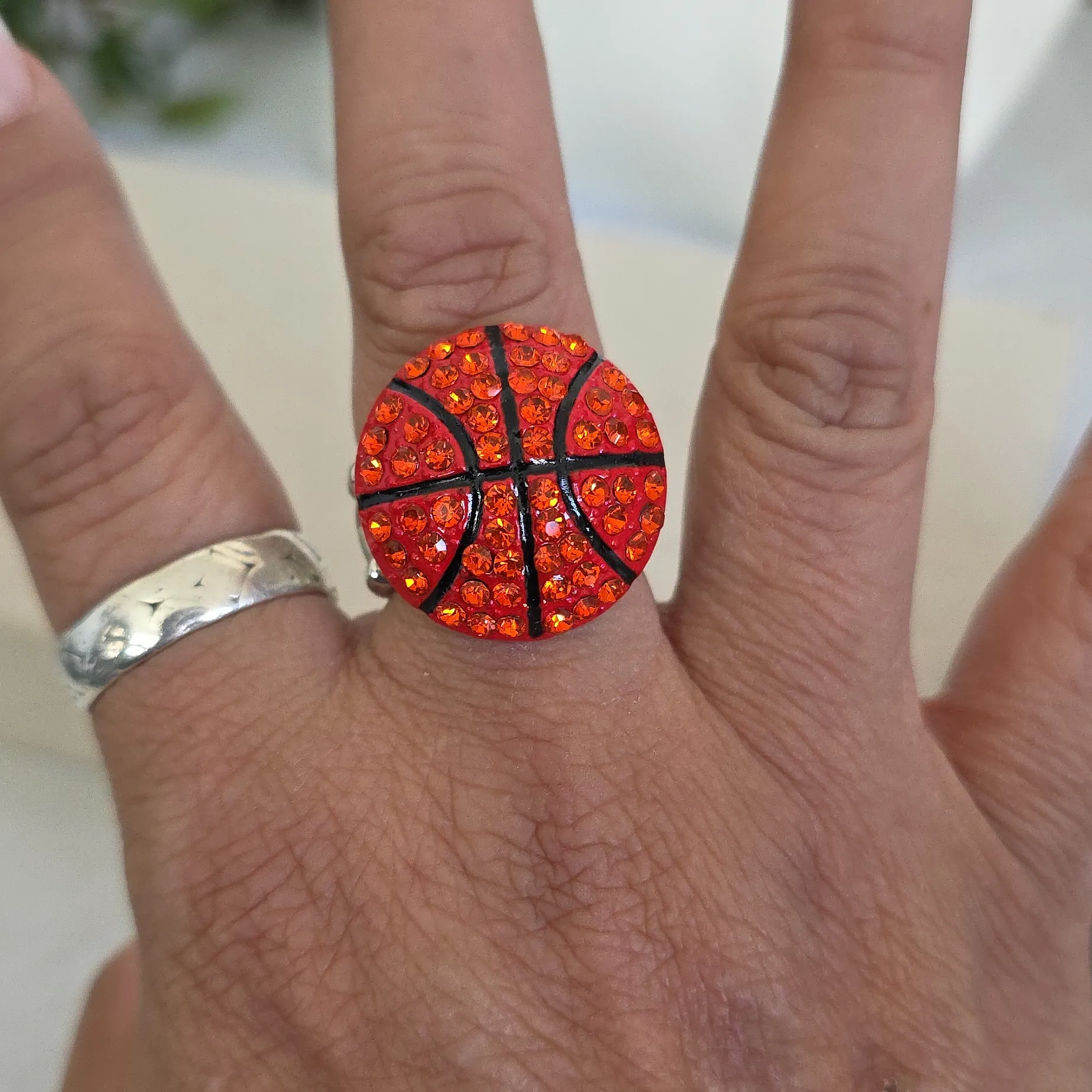 Bling Rhinestone Backetball Stretch Ring - Image 6