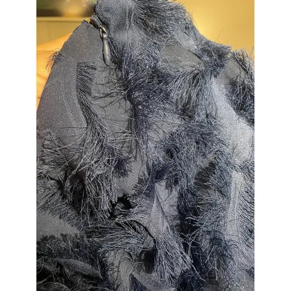 H&M Gold Label Navy Textured Rosette Faux-Fur Mini Skirt – Size 6 - Image 7