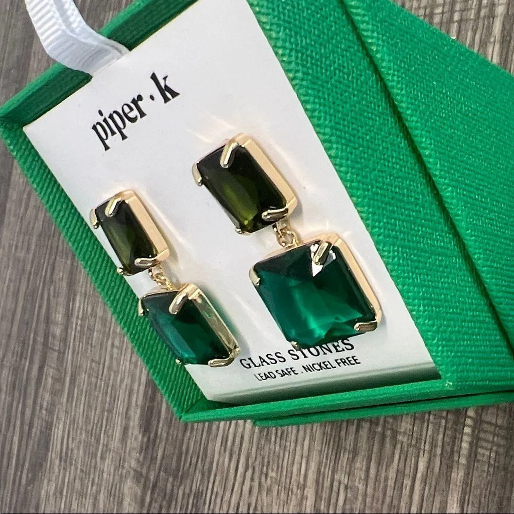 Piper K | Green Square Drop Earrings - Image 5