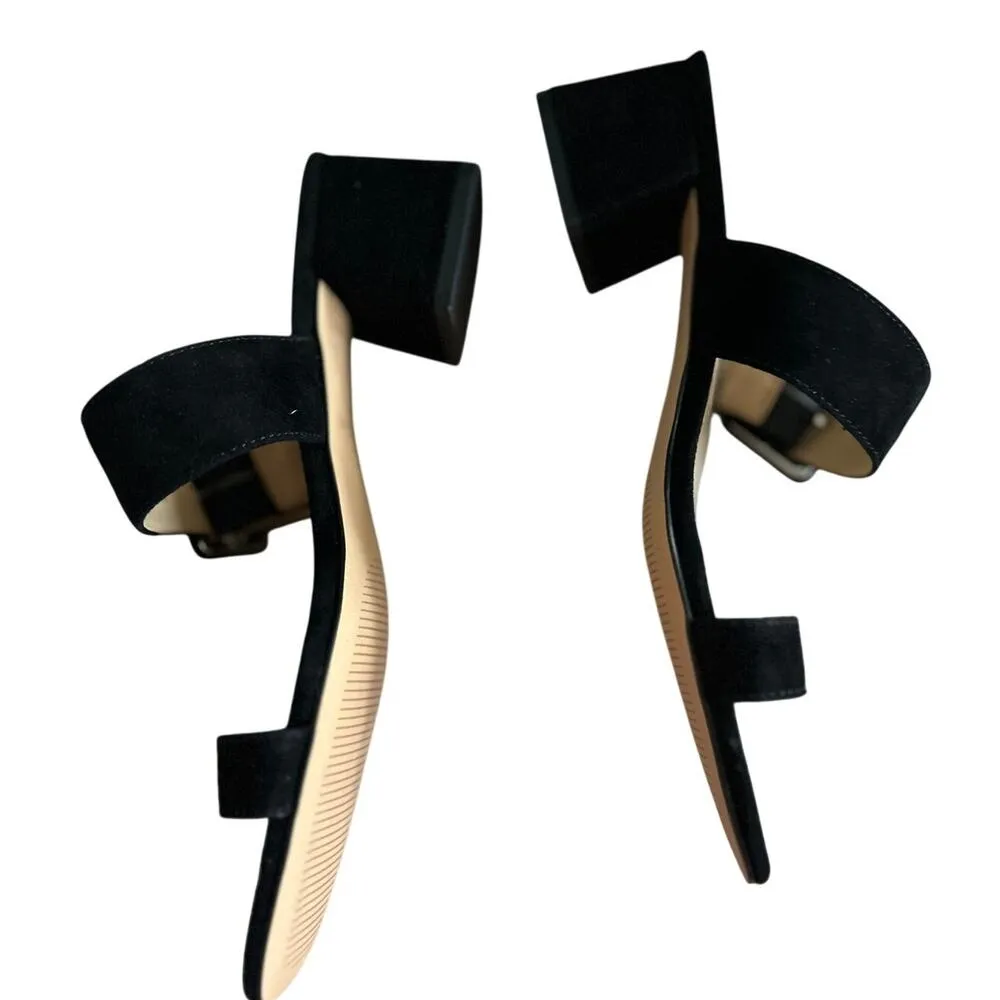 Ann Taylor Black Suede Low Chunky Heel Buckle Square Toe Sandal - Image 3