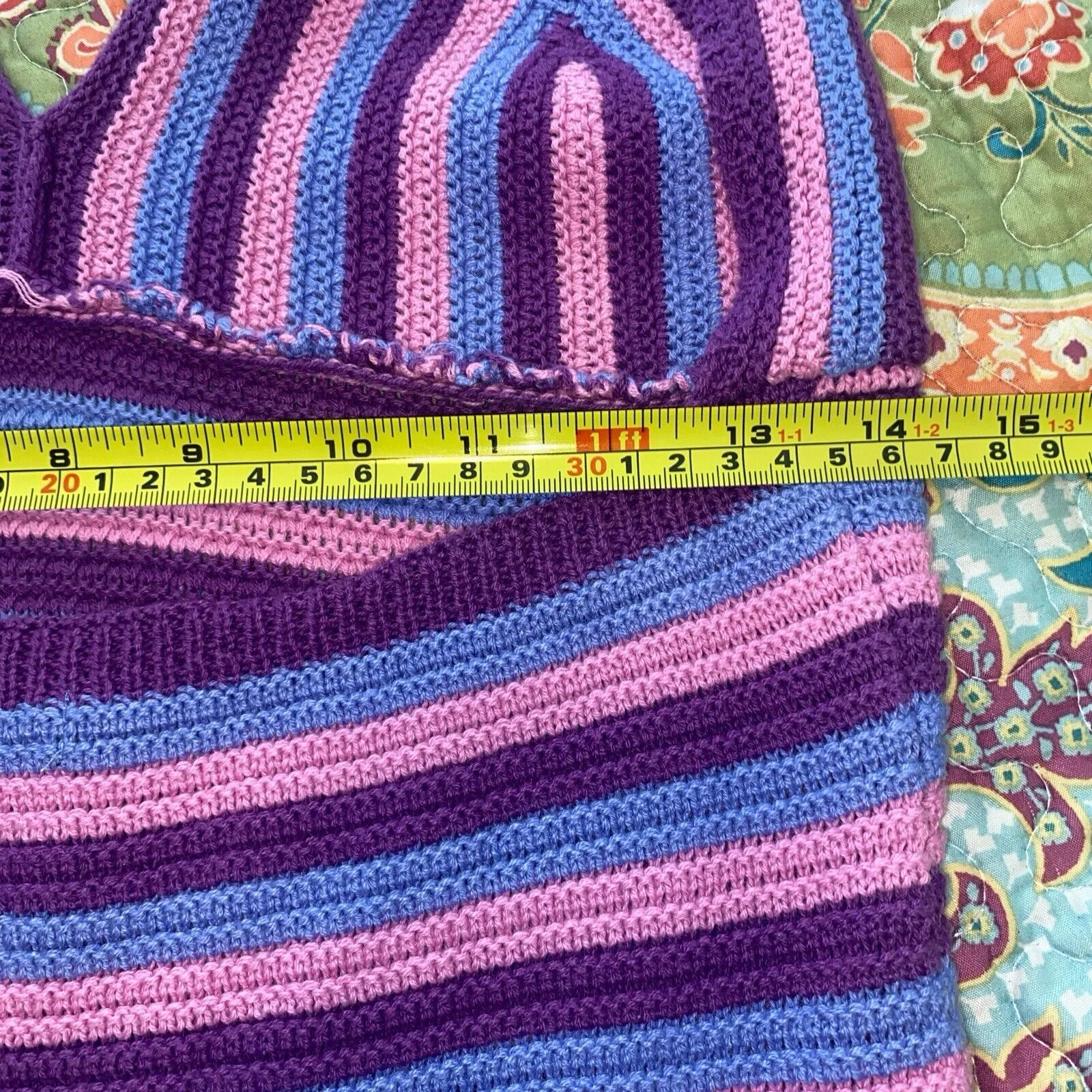 Wild Fable Crochet Purple Pink Blue Striped Halter Sundress Knit Size L  29pky - Image 16